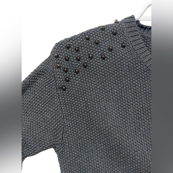 Topshop Charcoal Knit Pullover Sweater Wool Cotton Shoulder Studs Size 4 - Picture 3 of 14